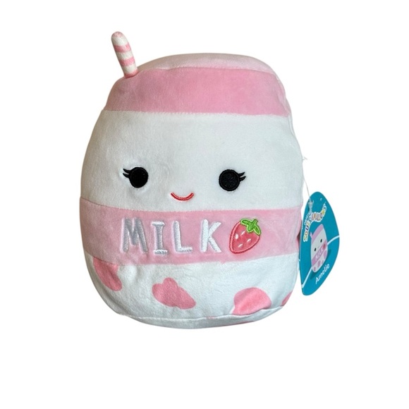 Squishmallow 7 Inch Amelie Strawberry Milk Plush NWT Collectible Small Pink - Picture 1 of 8